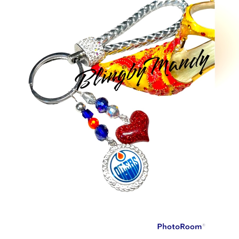 Oilers  keychain -BLING-fan supporter hockey lover